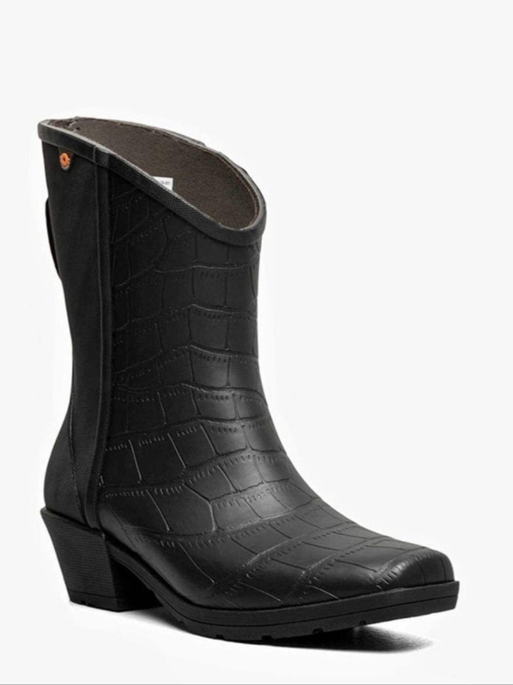 Bogs Jolene Ankle Black Croc-Embossed Ankle Boots